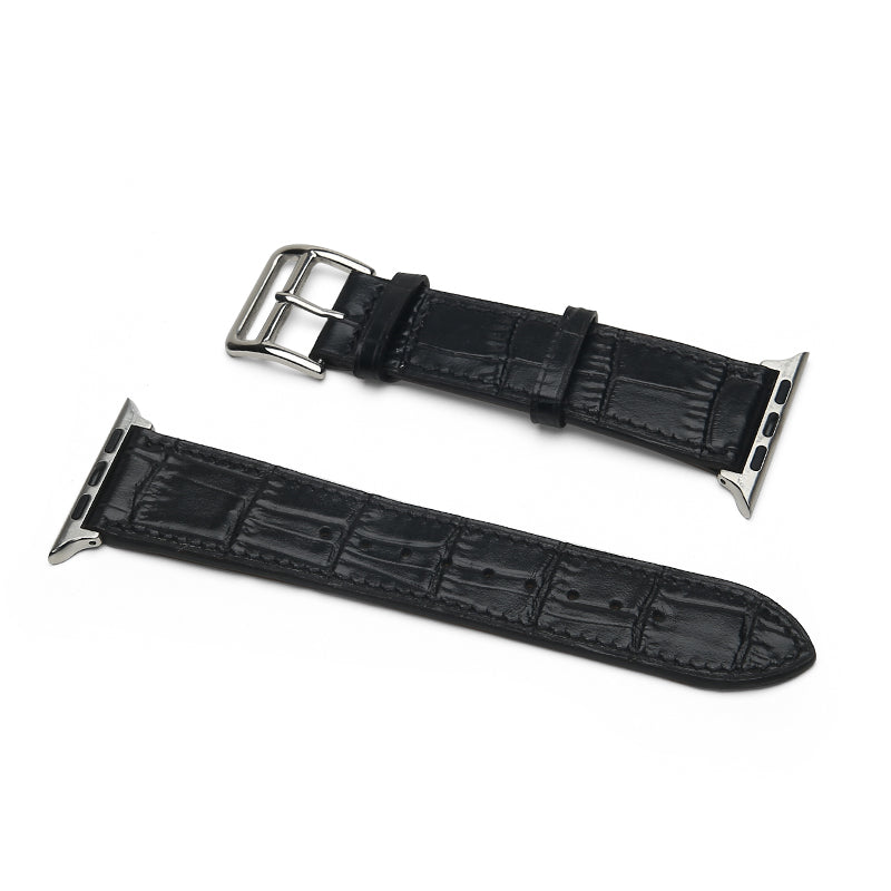 MM London Matte Finish Crocodile Black Apple Watch Strap (42/44mm)